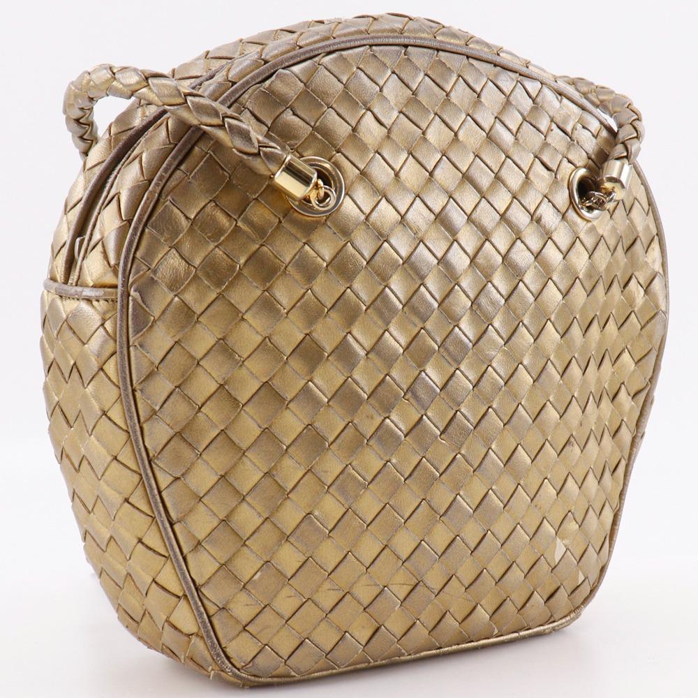 BOTTEGAVENETA Intrecciato Shoulder Bag Gold Calfskin Women Used