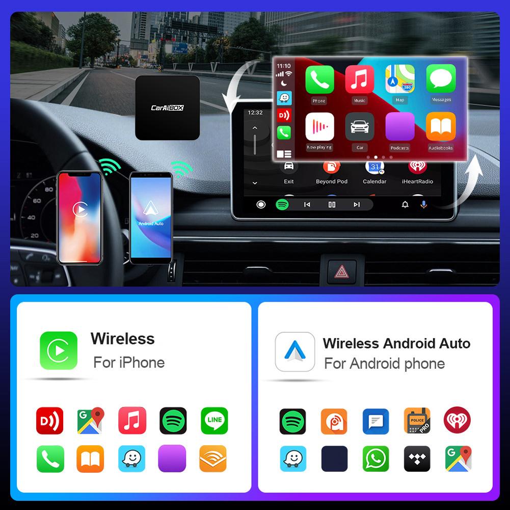 Wireless CarPlay Android Auto Wireless Adapter Wired To Wireless 2 In 1 Box Bluetooth-Compatible WiFi 4-Core CPU Auto Connect