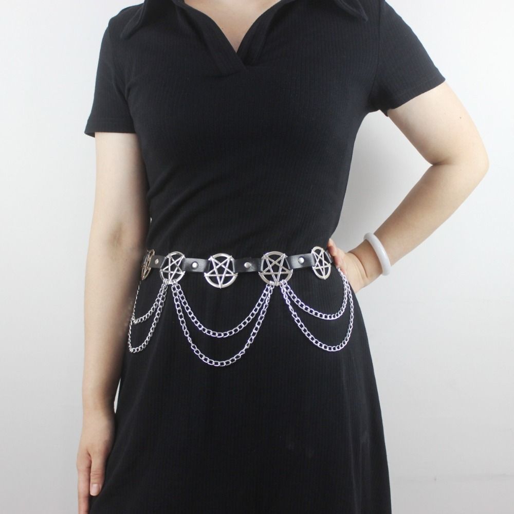 Layered Tassel Chains Pentagram Metal Chain for Women Streetwear Dress Waist Accessory