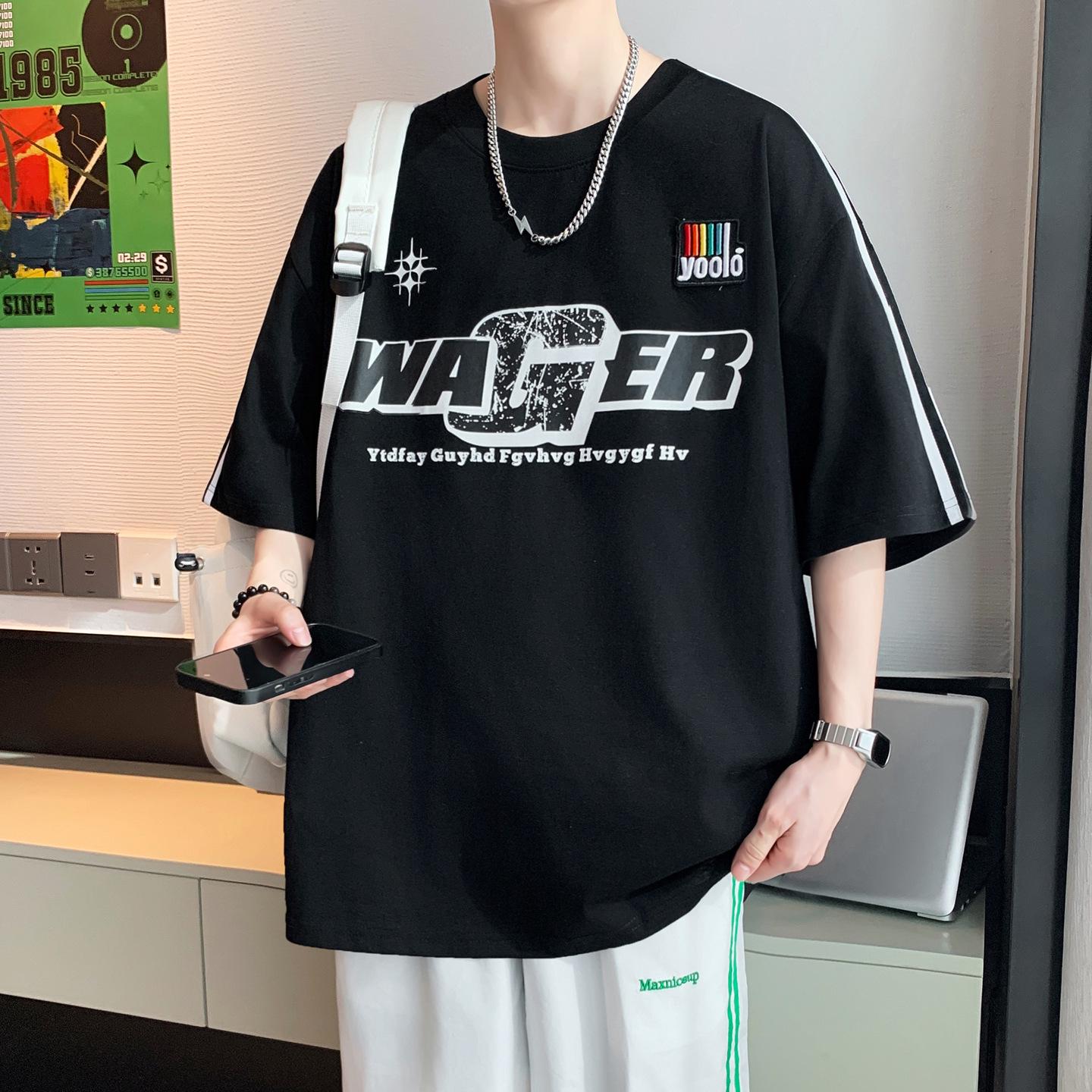 

Teen Boys Summer Short-Sleeve Cool Loose T-shirt, Versatile Printed Pullover for College Students and Sports 2XL