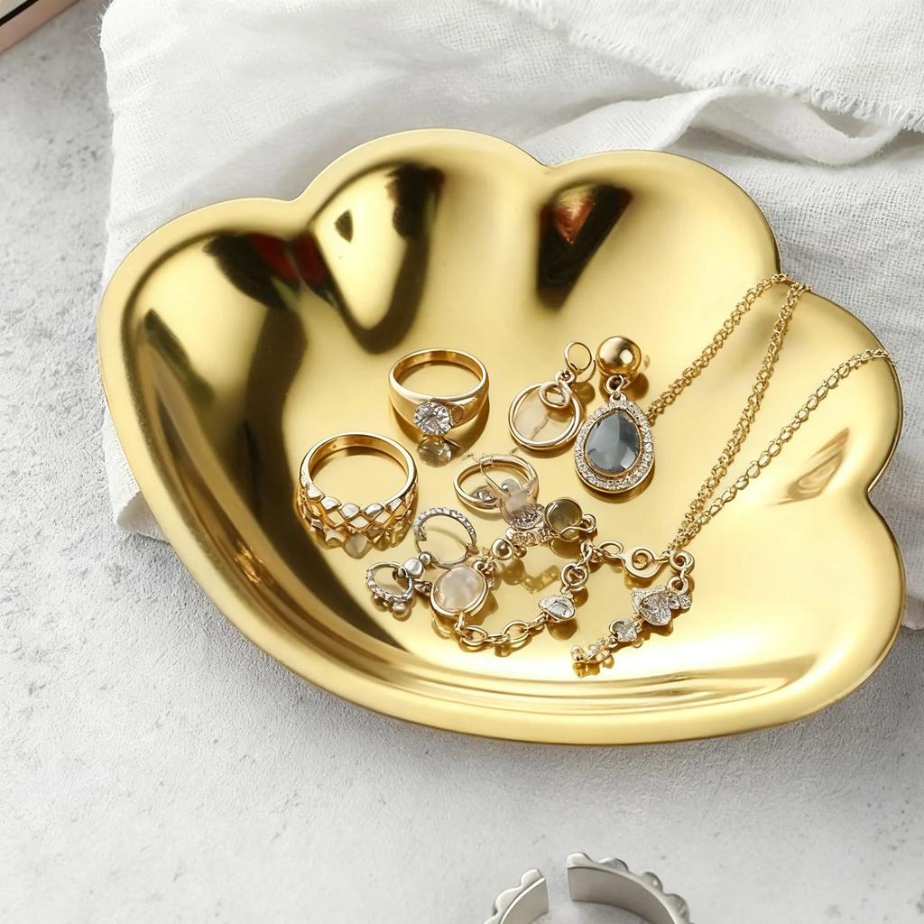 Beautiful Plating Metal Plates Stainless Steel Seashell Shape Small Decorative Tray Woman's Jewelry Organizer