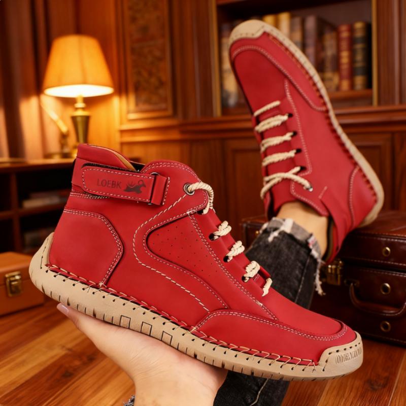 Retro Handmade Stitched Men's High-Top Leather Boots Buckle Strap Casual Shoes  New Comfortable Non-Slip Flat Luxury Shoes