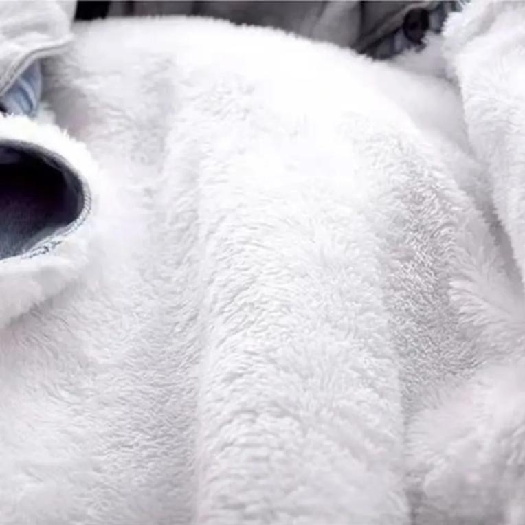 Women's Fleece Denim Jacket Autumn Winter Fur Collar Hooded Denim Jacket Female Loose Warm Short Jacket Coat