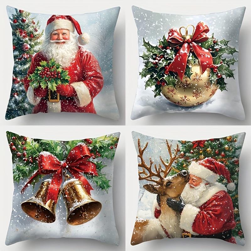 Home Decor Santa, Bells & Christmas Decor Pillow Covers Pattern Cushion Cover Suitable For Sofa Bedroom Car Pillow Cover