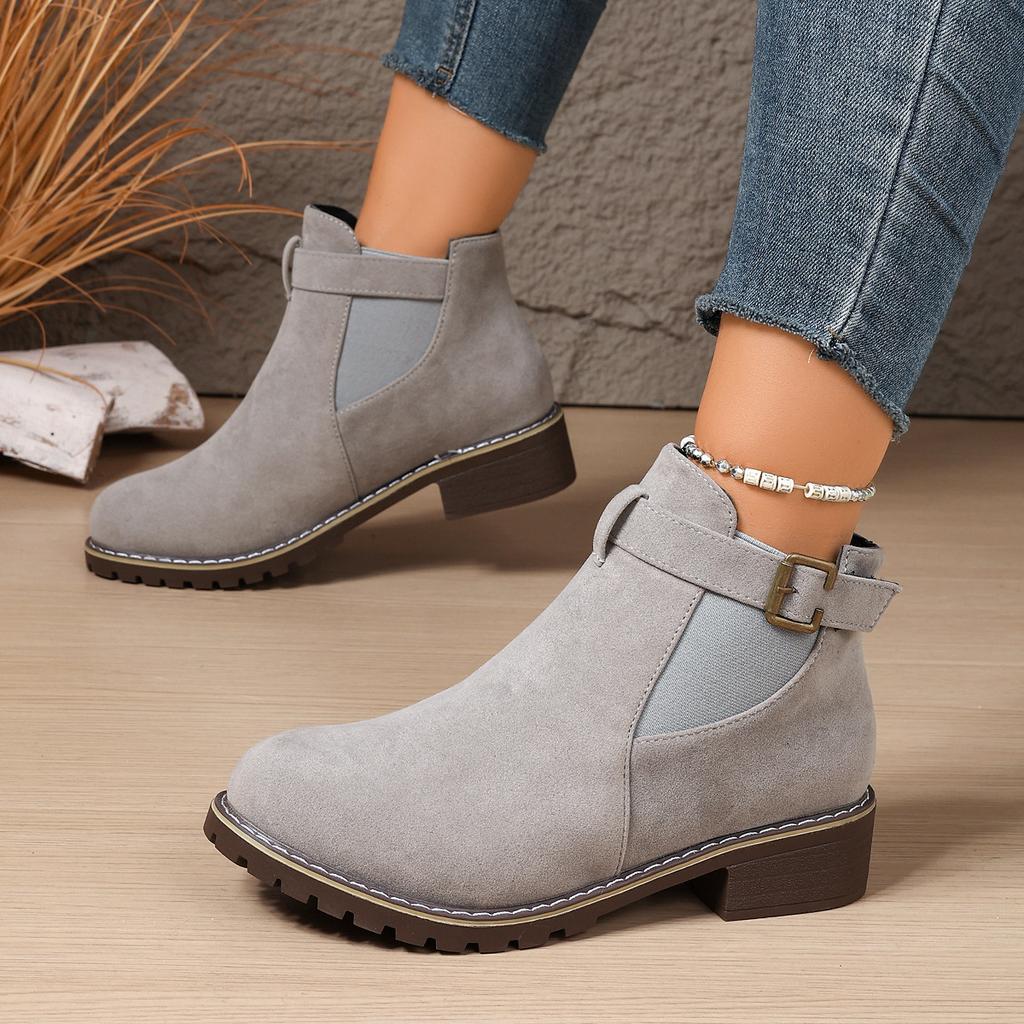 Suede Booties Women's New Short Vintage Block Heel Flat Martin Boots Side Zipper British Style Women's Boots