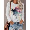 Womens Loose Fit Long Sleeve Round Neck Tee With 3D Peacock Cat Print - Milk Silk Fabric 2025 Casual Top