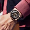 OLEVS Men's Sports Quartz Chronograph Watch Black Silicone Strap Rose Black Dial Date Display 41.5mm Waterproof