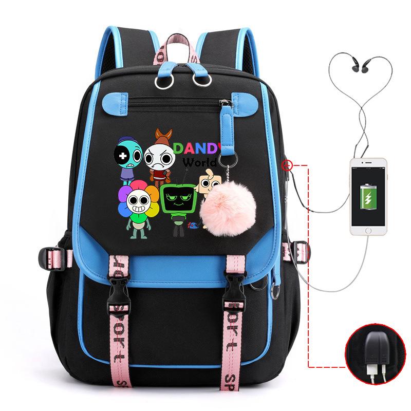 New 2025 Cartoon Game Printing Primary School Bag Large Capacity Contrasting Color Neutral USB Backpack