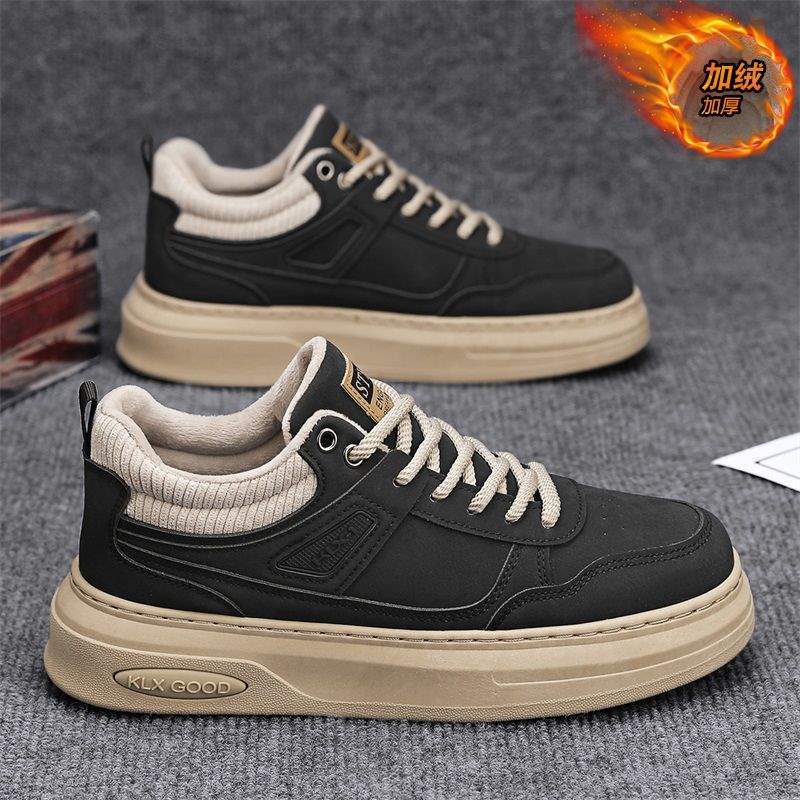 

Мужская обувь зима новая универсальная повседневная толстая подошва обувь на меху утолщенная теплая две хлопковые туфли молодежная спортивная трендовая обувь 44 чёрный