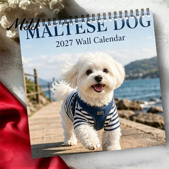Thick Paper Monthly Planner 2027 Maltese Wall Calendar, Cute Dog Photography Hanging Pet Jan.2027-Dec.2027 12 for Home Office Academic Organizer