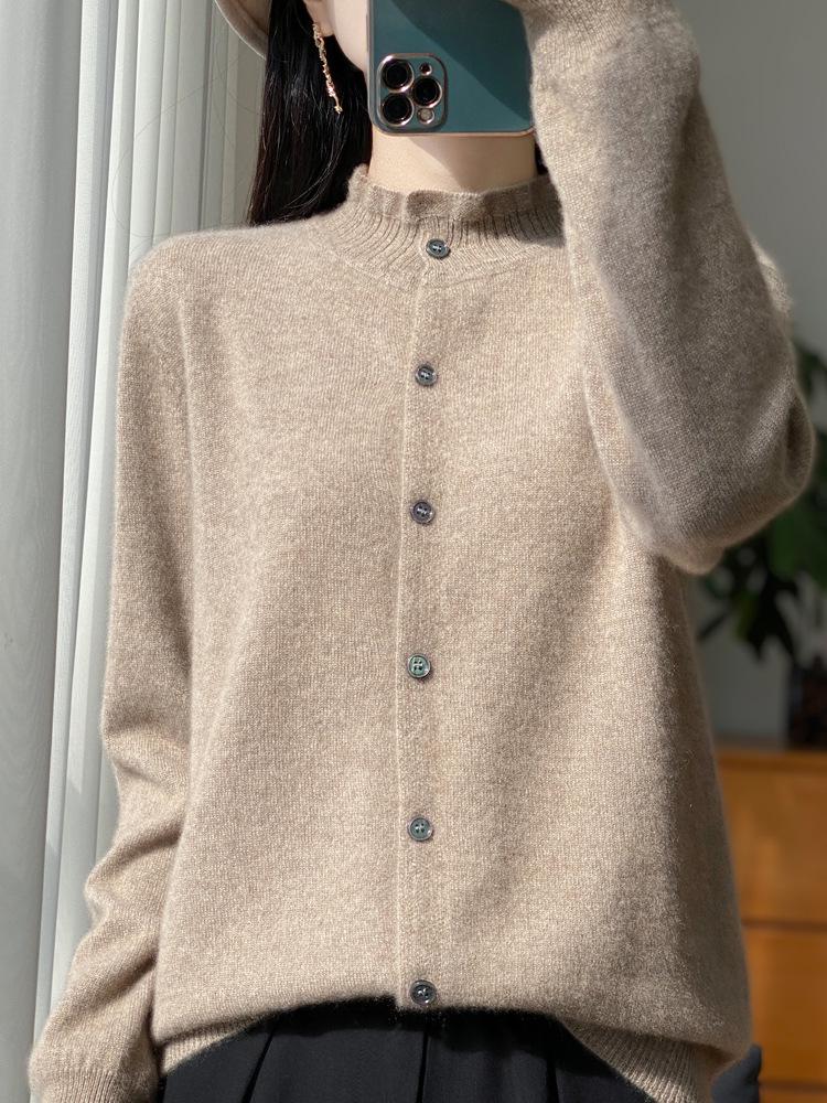 Women's Ruffle Wool Cardigan: Soft, Skin-Friendly, 100% Wool, Versatile Autumn and Winter Outerwear.