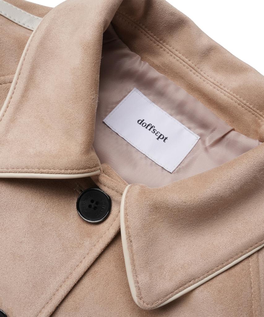 Doffsept Vegan Leather Suede Varsity Jacket In Beige