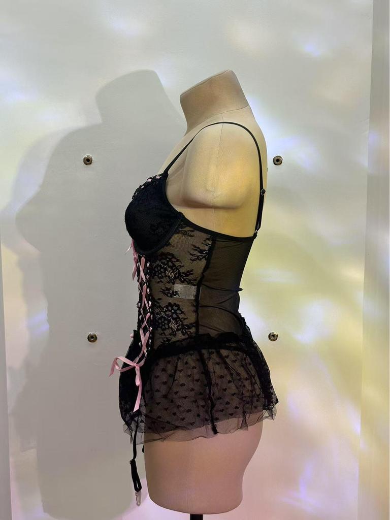 Sexy Mesh Bow Underwear with Steel Ring Support