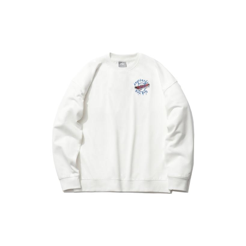 Li Ning Sports Fashion Series Pullover Loose Round Neck Sweatshirt Unisex Sweatshirt White AWDR504-4