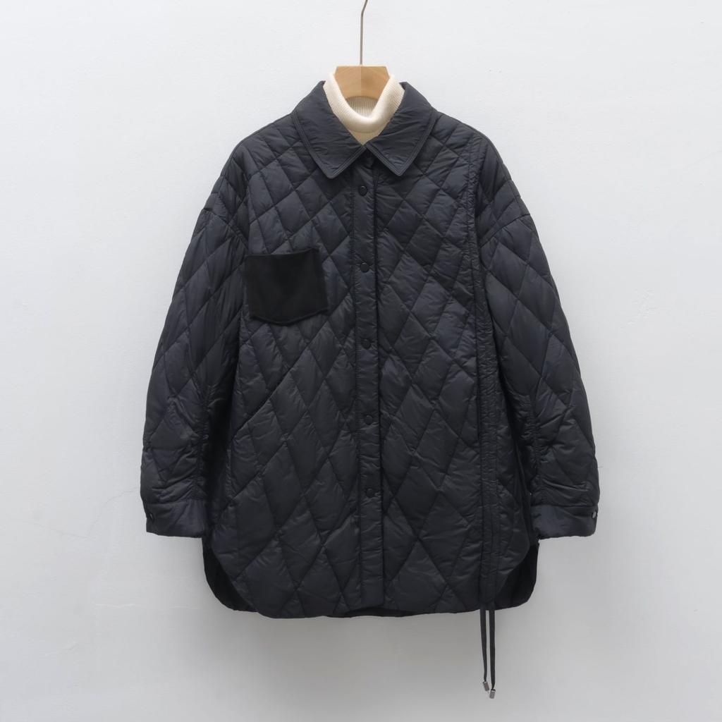 Solid color simple autumn and winter new fashion casual lapel solid color drawstring design down jacket women