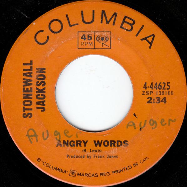 

7inch Record STONEWALL JACKSON - Angry Words 444625 Columbia 1968 Canada Folk Used