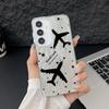 Airplane Pattern Sparking Glitter Slim Phone Case For Samsung S25 Ultra S24 FE S23 A16 A56 A36 A55 TPU Clear Soft Edge Shockproof Hard PC Bumper Cover