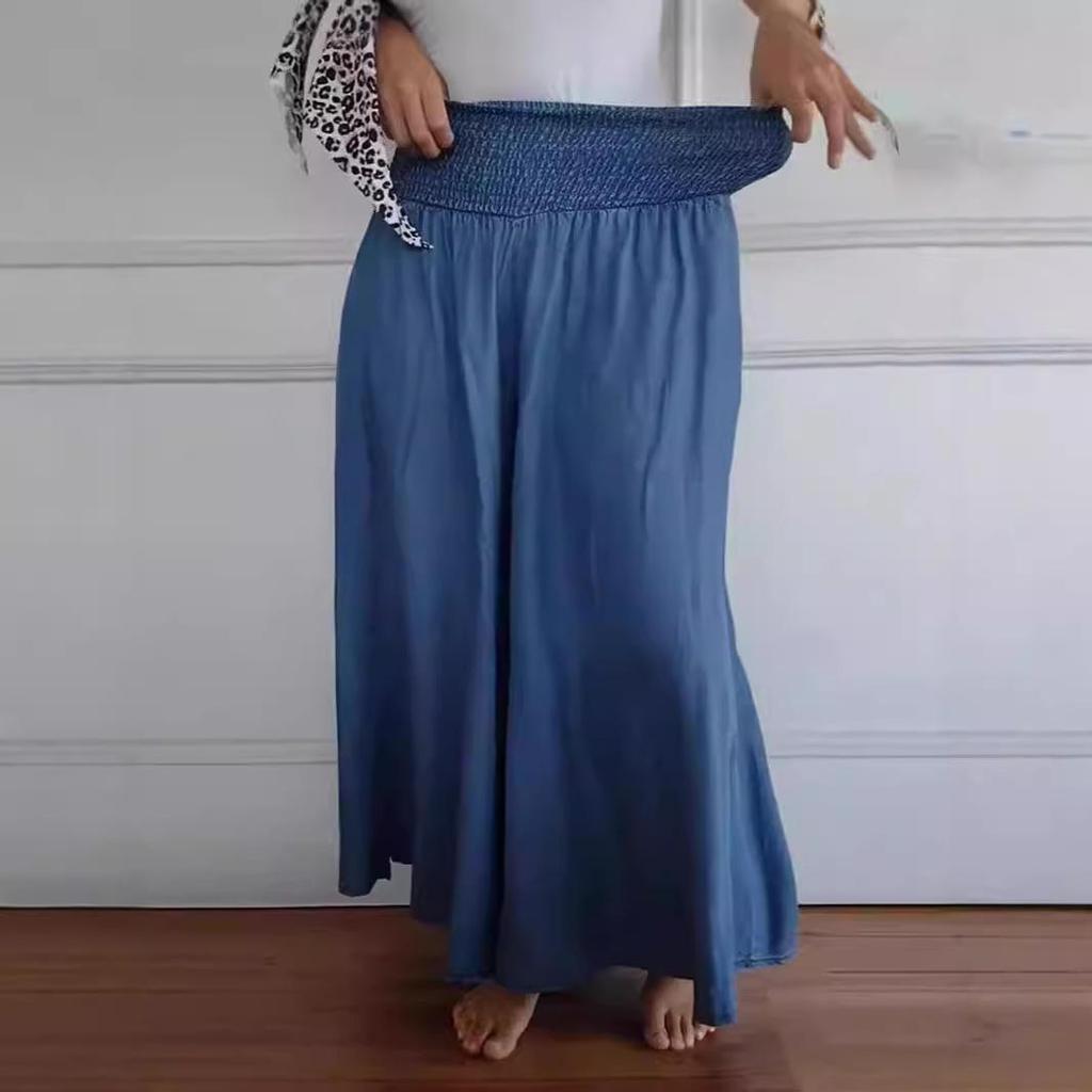 Women's Fashion Casual Play Wide Leg Elastic Belt Wide Pants Culottes