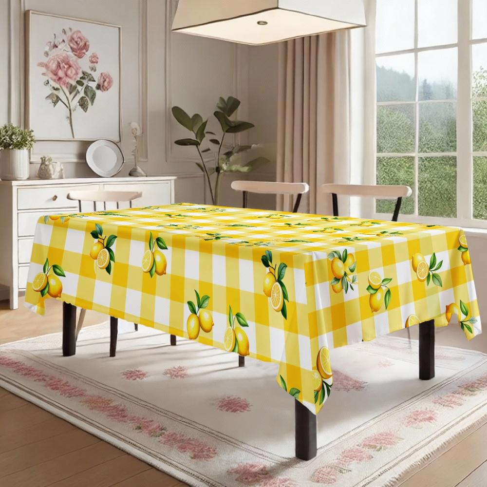 Lemon Checkered Rectangle Table Cloth for Table Decor Kitchen Dining Patio Waterproof Reusable Tablecloth for Table Dining Room