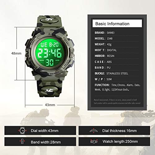 Digitale Uhr für Jungen, Wasserdichte Sport-Kinderuhr mit Wecker, Stoppuhr, 12/24H LED-Armbanduhr für jüngere Teenager