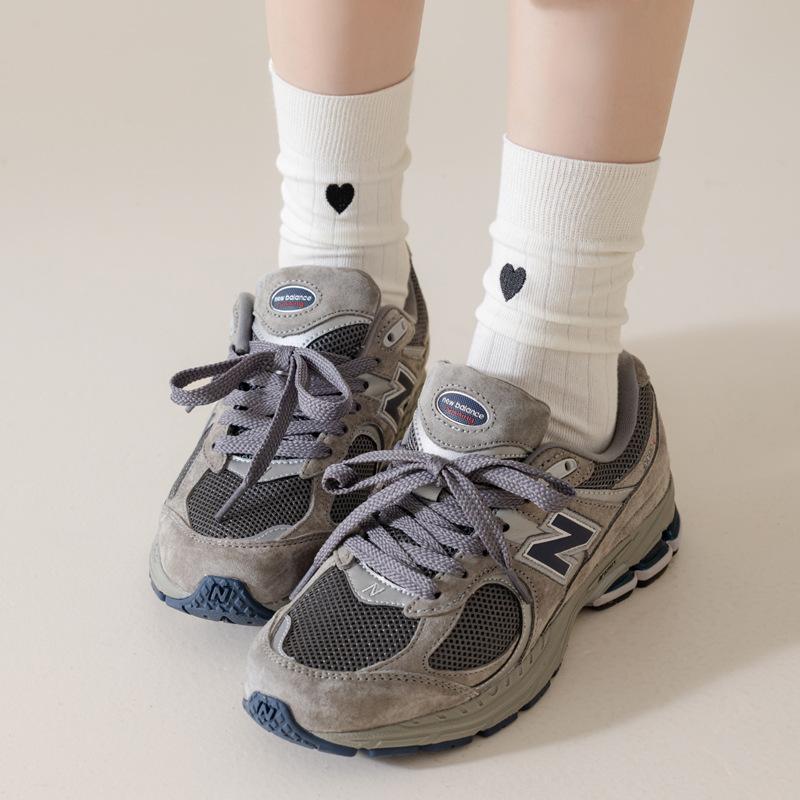 Embroidered Heart Cotton Slouch Socks for Women Autumn Winter New Japanese Cute Mid-Calf Long Socks