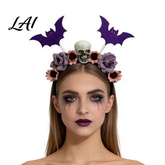 Fashionable Skull Hair Clips Halloween Flower Skeleton Bat Headband Gothic Floral Bands Spooky Bands for Party Accessory Lightweight No Slip