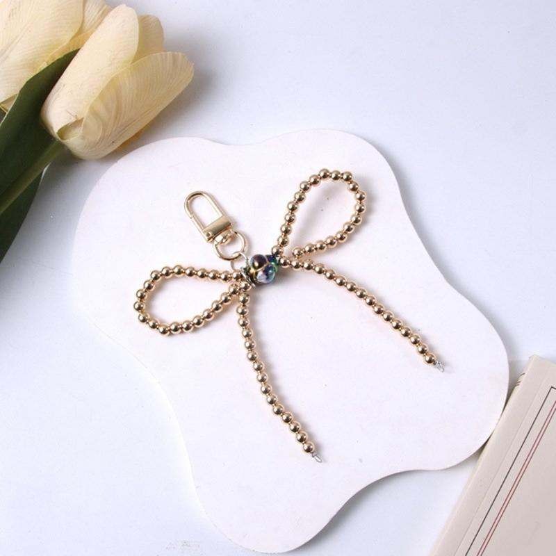 Fashion Beaded Bowknot Charm Keychains Sweet Cool Pendant Ornament Keyring Backpack Decoration Jewelry for Women Girls