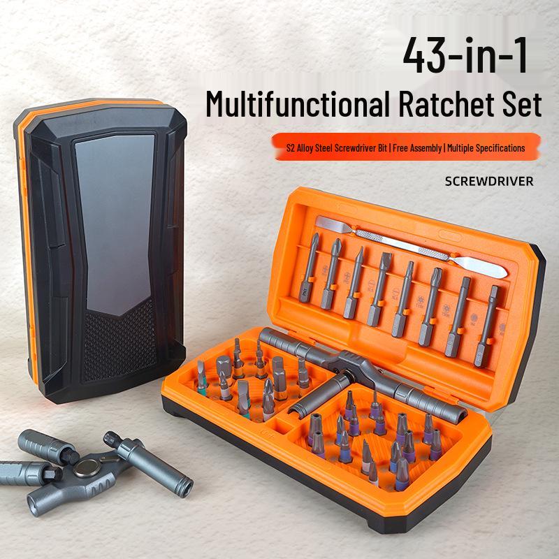 HD Cross 42-Piece S2 Alloy Steel Ratchet Screwdriver Set Ratchet 43-in-1 - Orange New Handle