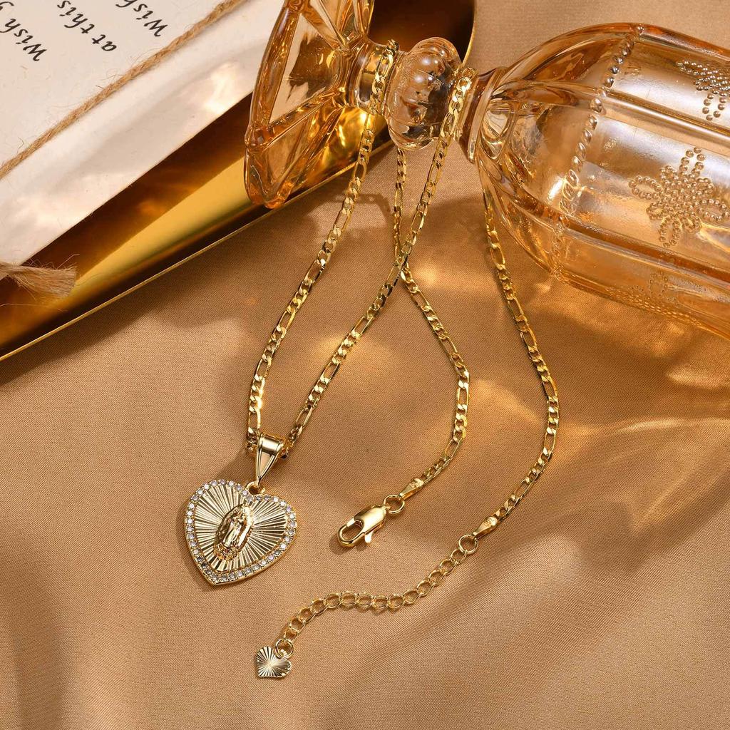Vnox Virgin Mary Prayer Necklaces For Women Trendy Metal Chain Oval Heart Geometry Pendant Necklace Religious Christ Jewelry