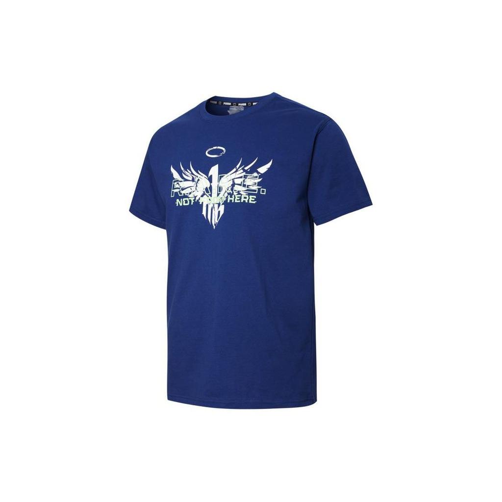 Puma Angel Wings Letter Print Crew Neck Casual T-Shirt Men Tops Blue 537087-01