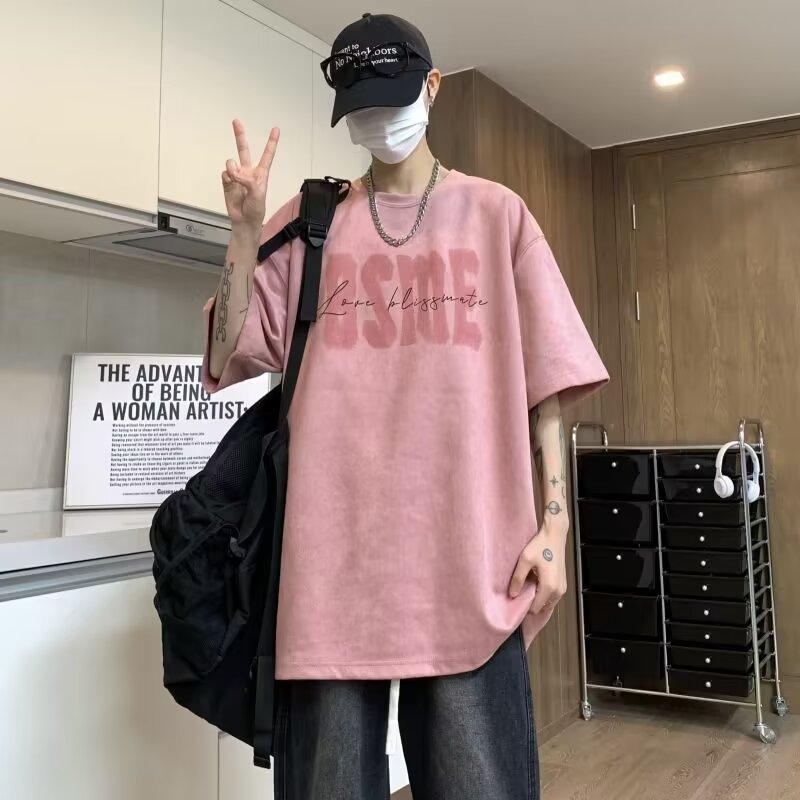 

Round Neck Men s Short-sleeved T-shirt Suede Summer New Letter Half-sleeved Men s T-shirt Men s Top 3XL