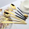 5Pcs Dinnerware Set Stainless Steel Tableware Set Knife Fork Spoon Dinner Set Black Gold Cutlery Set Kitchen Service for 6