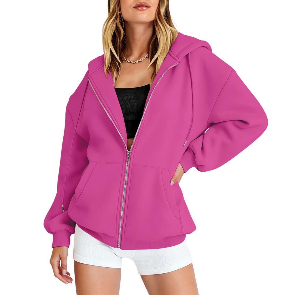 Women’s Loose Fit Zip Up Cardigan Hoodie Casual Long Sleeve Relaxed Style Outerwear for Fall and Spring