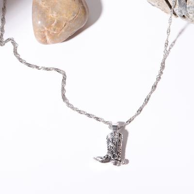 Hiphop Retro Western Cowboy Boots Stainless Steel Necklace Link Chain Geometric Collar Necklaces for Cowgirl Cool Jewelry Gifts