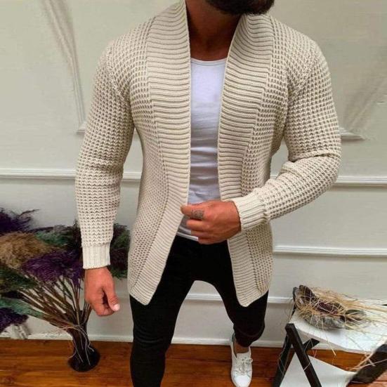Men Sweater Coat Solid Color Cardigan Long Sleeves Open Stitch Rough Surface Thick Elastic Knitting Business Spring Sweater Jacket for Daily Wear