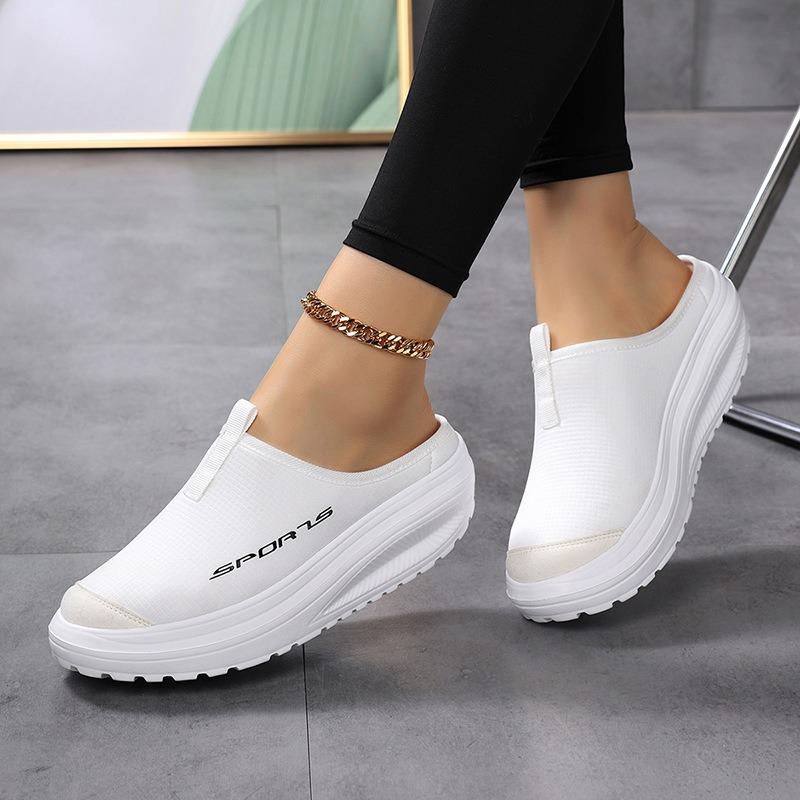 2025 New Lazy Net Shoes for Women's Casual Height-increasing Spring and Summer Breathable Single Fabric Shoes with Thick Soles and Half Slippers