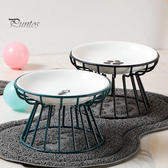 Pet Feeder Bowl Ceramic Anti-overturn Raised Iron Stand Protect Cervical Treat Dish Vertebra Cats Dogs Water Food Feeding Supplies