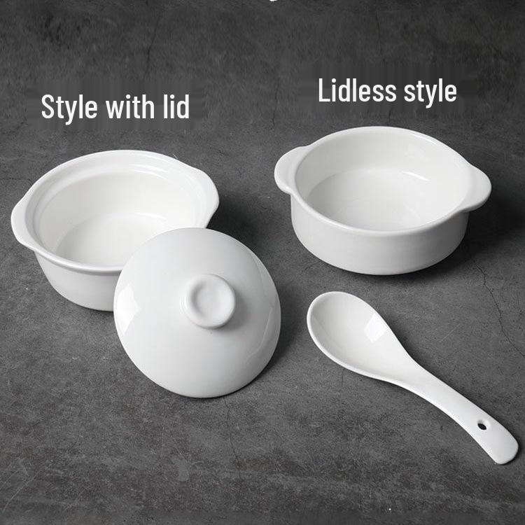 Bird's Nest Ceramic Stew Pot with Lid - Double Boiler Steaming Bowl for Soup & Steamed Egg, Pure White Tableware