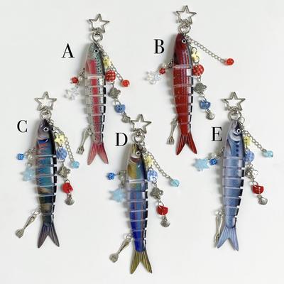 1 Stück Bionischer Fischköder Schlüsselanhänger, Marine Kleiner Fisch Mehrteiliger Fisch Luya Tasche Anhänger