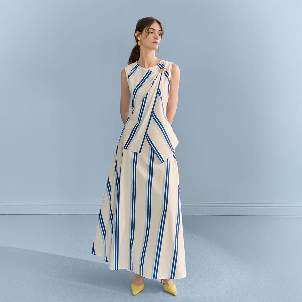 Waiwaiaiem Yy_Striped Slit Navy Shirt