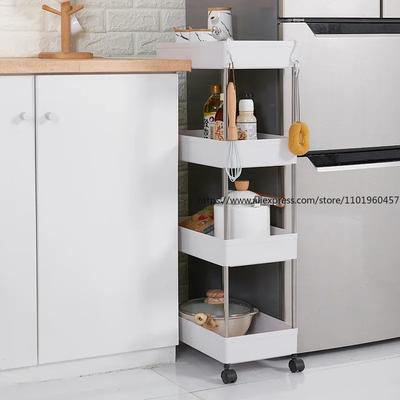 1pcs 3/4 Tier Rolling Utility Cart Storage Shelf Movable Gap Storage Rack Kitchen Bathroom Slim Slide Organizer Shelf Livingroom