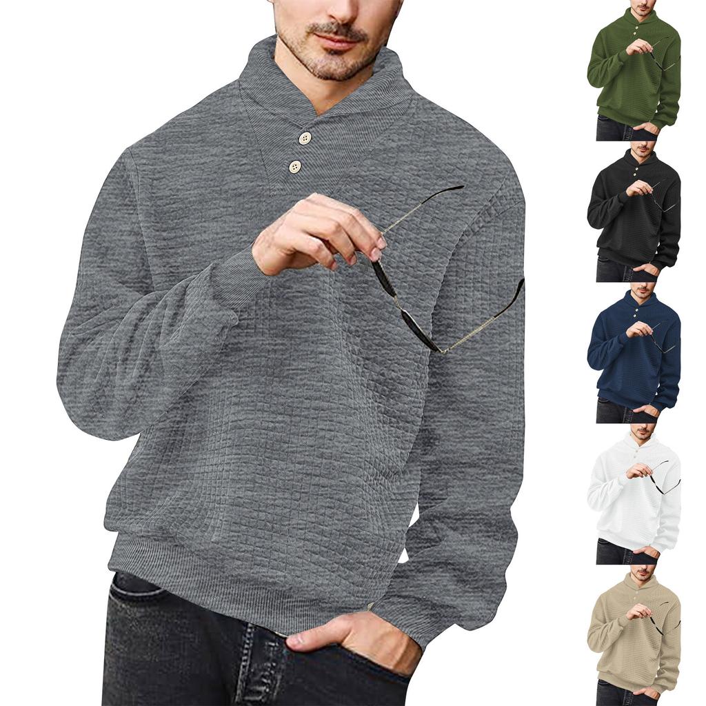 Men's Solid Color Lapel Plaid Sweatshirt Men's Casual Fashion Sweatshirt