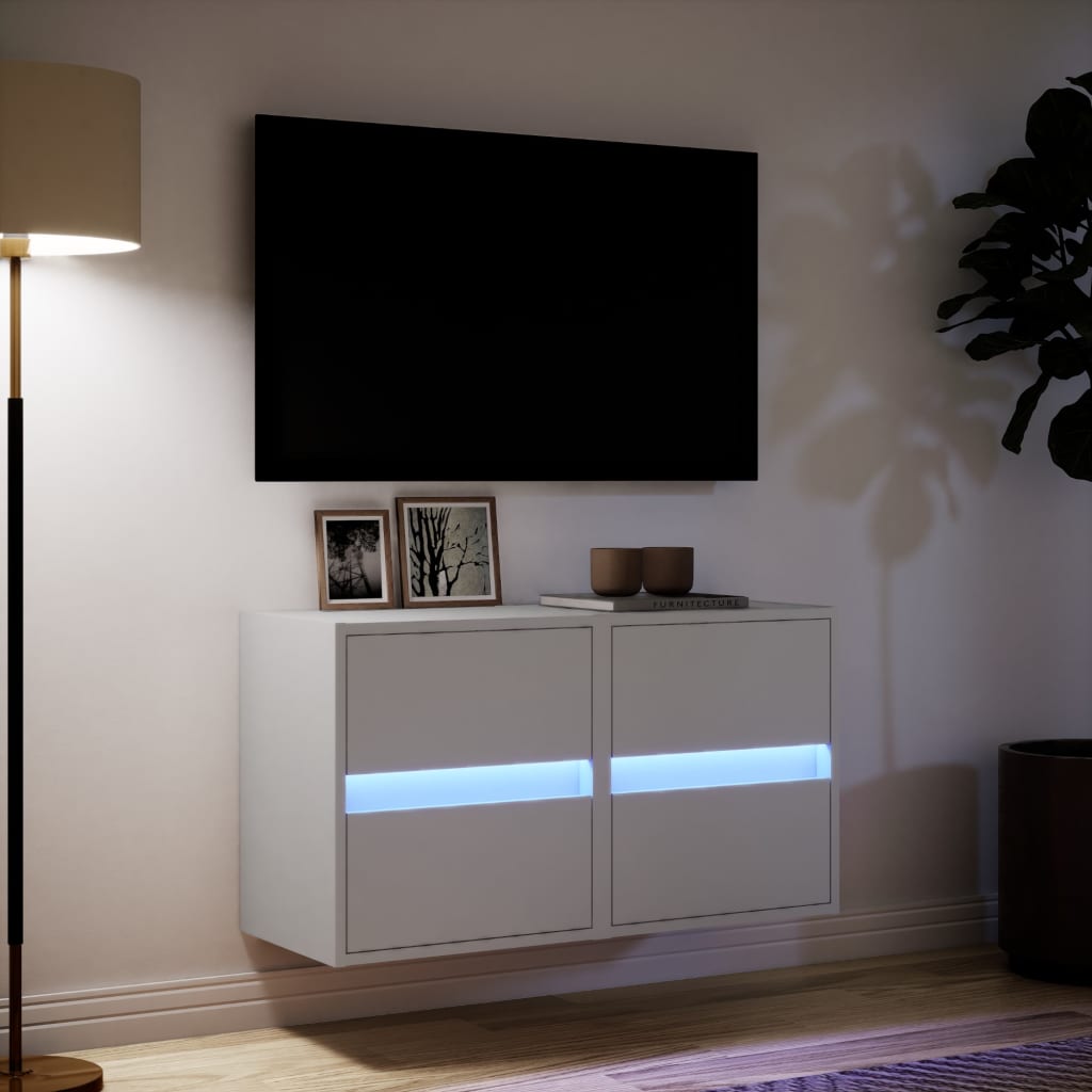 Vidaxl Ścienne Szafki Tv Z Led, 2 Szt., Białe, 41X31X45 Cm