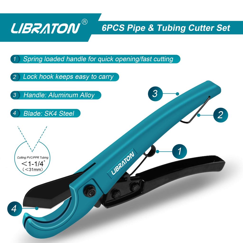 LIBRATON Resin Flexible Pipe Cutter for and Copper Pipes Diameter 32mm and Mini Pipe Cutter with Cutting Capacity of Includes 3 Rolls of PTFE Sealing