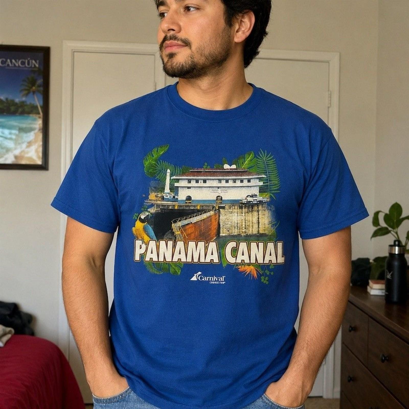 Carnival Cruise Line T-Shirt Unisex Size L Blue Panama Canal Tropical Parrot S