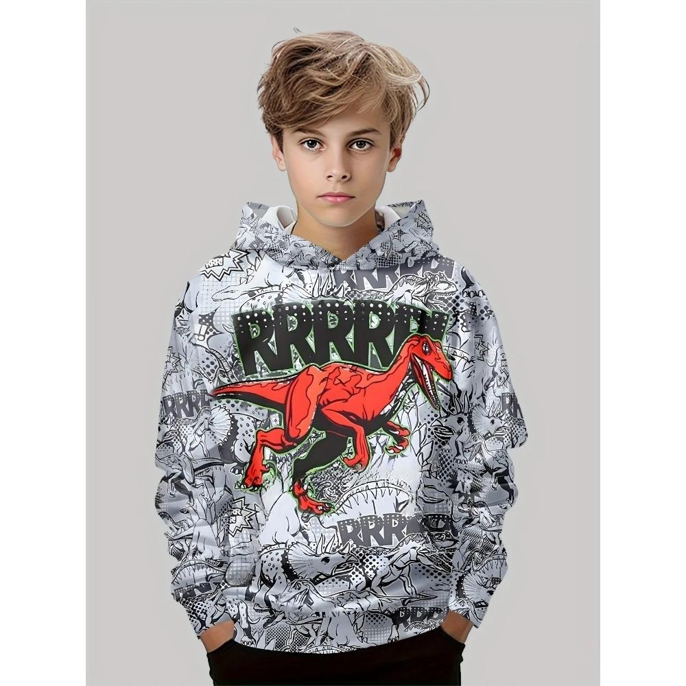 Children's Animal Dinosaur Series 3D Digital Printed Boy Hip Hop Personality Hooded Sweatshirt