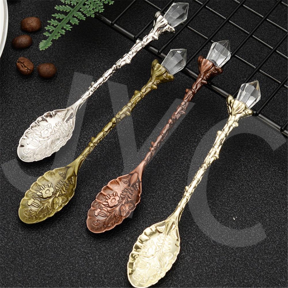 Vintage Coffee Spoon Carved Flower Teaspoon Crystal Milk Spoon Ice-Cream Sugar Cake Spoon Kitchen Accessories