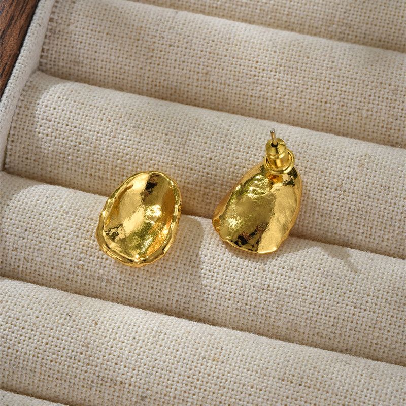 Accessible Luxury Asymmetrical Texture Wafer Female Frosty Style Earrings Small Gold Earrings