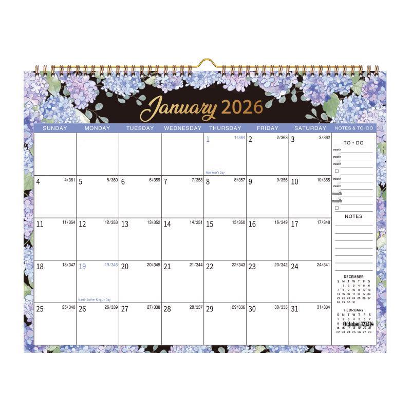 2026 Floral Wall Calendar: Custom Punch-in Memo Ring Calendar for Office