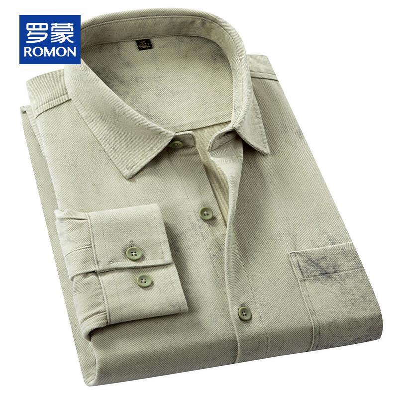 ROMON Men's Casual Cotton Blend Long-Sleeve Shirt